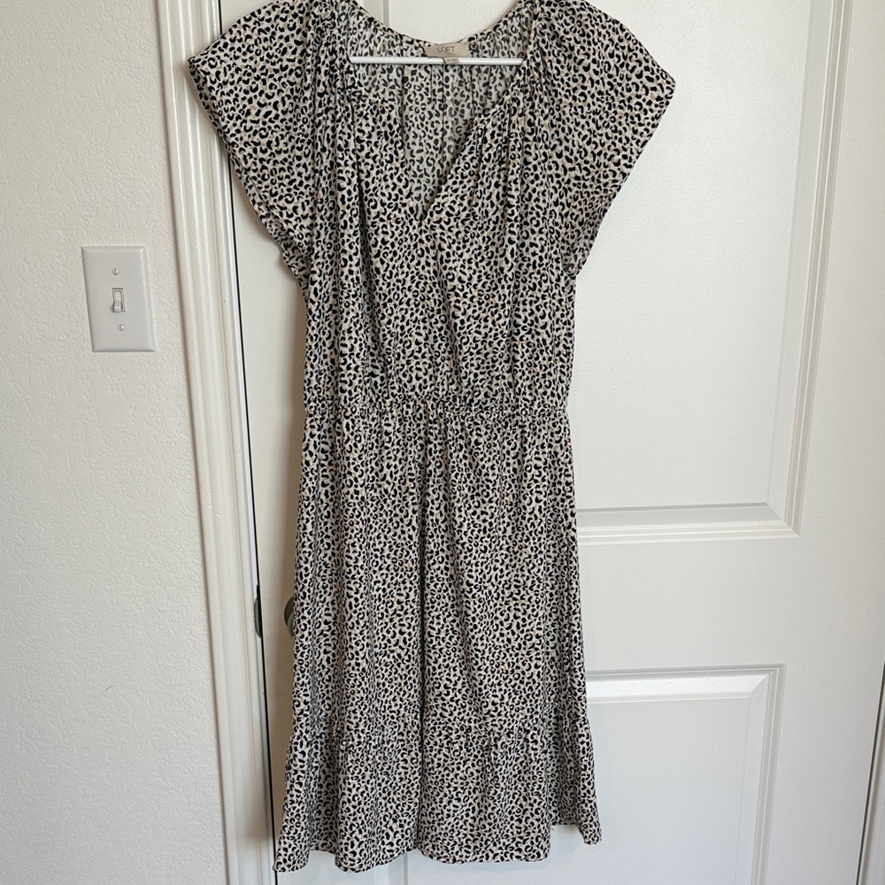 LOFT Black and White Animal Print Midi Dress